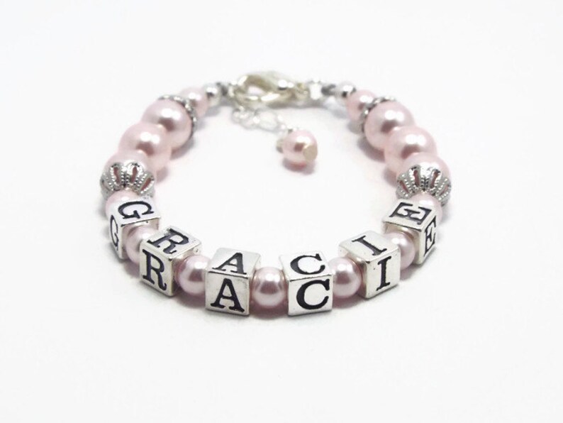Name Bracelet Pink Pearl Bracelet Baby Bracelet Baby Etsy