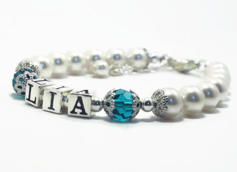 December Birthstone Bracelet Girls Name Bracelet Baby Etsy