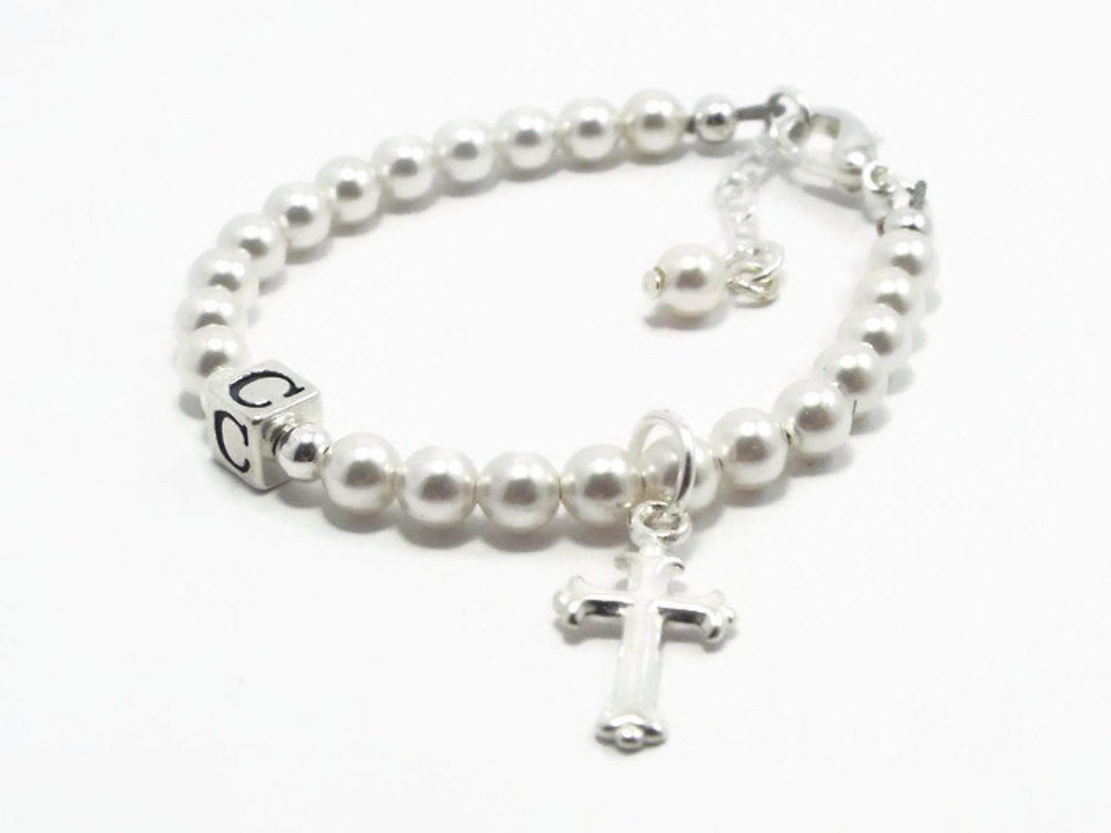 Baptism Bracelet Baptism Gift Baby Bracelet Monogram Etsy