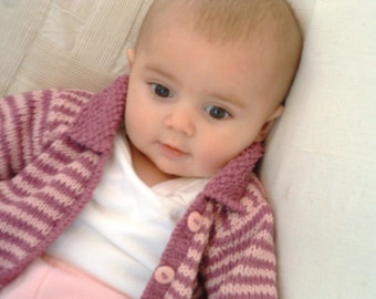 newborn KNITTING PATTERNS - mini stripe cardigan 0-4m 4-8m 8-12m 1-2yrs