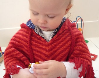 BABY KNITTING PATTERNS baby ponchos 0-6m 6-12m 1-2 yrs ' stripe poncho'