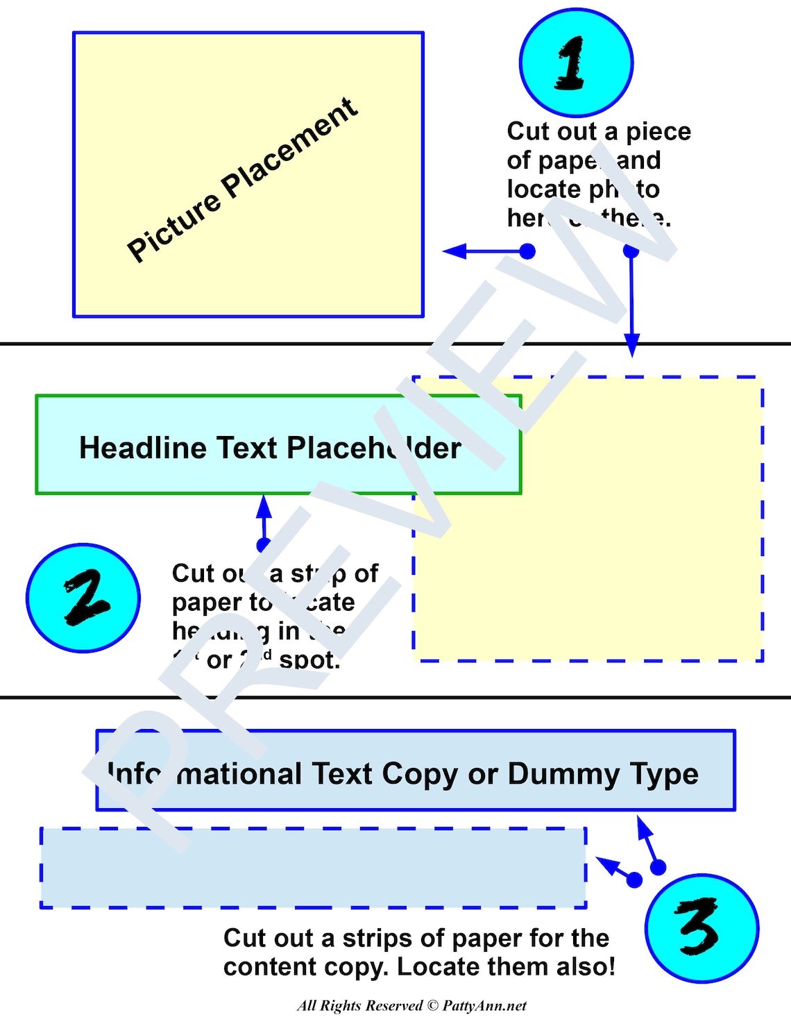 Graphic Arts Printable Template 3 Point Layout Formats for Page Design ...