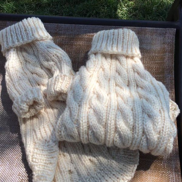 Cabled dog sweaters. Check chart for sizing(girth most important) . Sizes not the same as big box stores. MESSAGE TO ORDER. Up charge 4 wool
