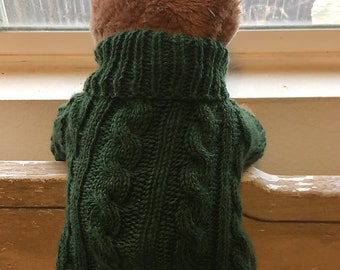 Cabled Dog Sweater Knitting Pattern. Pattern in only xxs to xl. larger sizing is for pre made sweaters only.