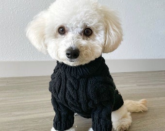 Hand-Knit Cabled Dog Sweater with Sleeves, Custom Colors Available