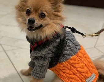 Hand Knit Cabled Dog Sweater, XS-S Turtleneck