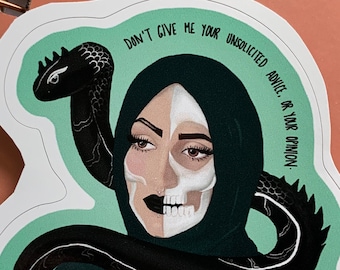 skull skeleton hijabi Islamic laptop sticker, annoyed angry hijabi, eyeroll introvert sticker, Muslim Feminist Sticker, islamic skull art