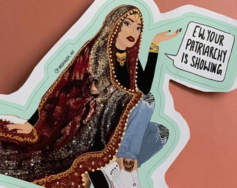 Brown feminist art patriarchy sticker, desi brown girl, south asian, desi bride POC laptop sticker, intersectional feminist Waterproof Vinyl