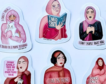 hijabi laptop stickers, Introvert hijabi sticker set, antisocial hijabi, islamic stickers I cant people, ew people, INFJ INTJ sticker