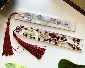 Islamic bismillah bookmark, Red and white,  pressed flowers in resin, Floral Resin bookmarks