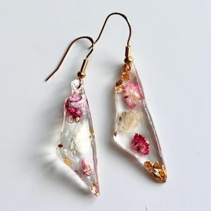 Boucles d'oreilles Palestine, boucles d'oreilles carte de Palestine, boucles d'oreilles florales à fleurs pressées stabilisées (cuivre plaqué argent 925 hypoallergénique)