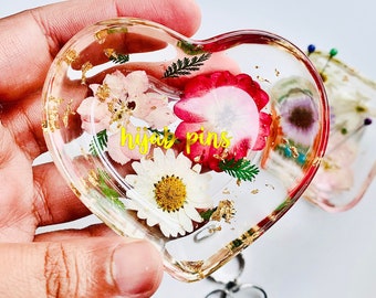 small Heart trinket ring dish tray  kawaii, floral pressed flower jewellery tray jewellery box, hijab pin tray, islamic gift, nikah