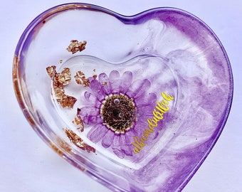 real pressed flower small Heart trinket ring dish tray  kawaii, jewellery tray jewellery box, hijab pin tray, islamic gift