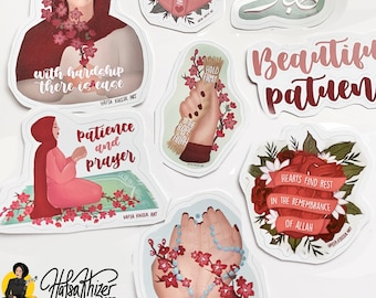 Islamic Sticker set: cute Hijabi praying Laptop Stickers, Sabr tawakkul Sticker Set