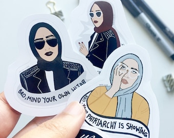 hijabi Islamic stickers set, hijabi laptop stickers, radical islam, Muslim Feminist Hijab Sticker, mind your own hijab, Muslimah Stationary,