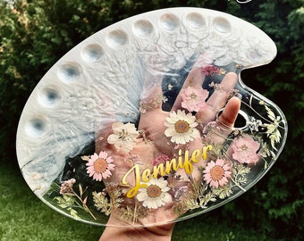 personalized flower resin paint palette, pressed flower transparent paint palette, creative Artist Gift, customised name painters palette