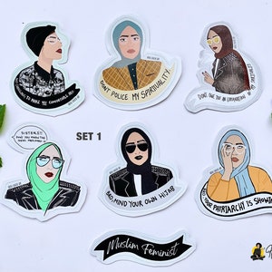 hijabi laptop stickers, Islamic sticker set, Muslim Feminist Hijab Sticker, mind your own hijab, Muslimah Stationary, muslim womens day image 2