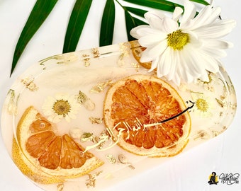 islamic decor jewellery tray, Islamic Gift, orange slices and flowers preserved in resin