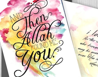 islamic Wedding nikah card, i love you card, muslim wedding anniversary card, he put between your hearts love and mercy, then allah found me