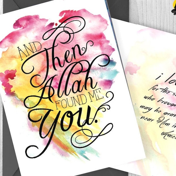 islamic Wedding nikah card, i love you card, muslim wedding anniversary card, he put between your hearts love and mercy, then allah found me