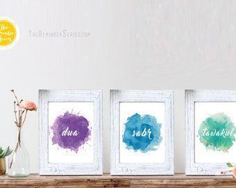 islamic print set. sabr, tawakkul, dua, Islamic wall art, islamic art, islamic nursery, islamic print, islamic handlettering