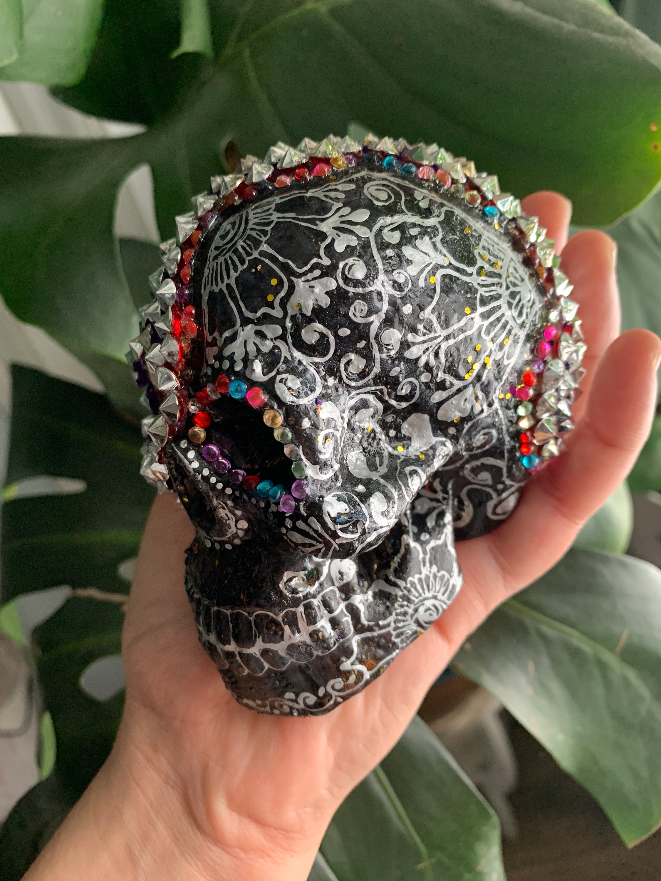 Handmade Jeweled Spike Skull Decor: Goth Resin Skull - Etsy