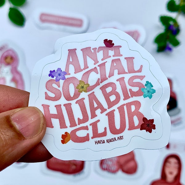 Antisocial club sticker,  Antisocial Hijabis club, introvert Hijabi laptop sticker