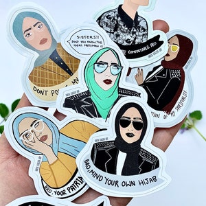 hijabi laptop stickers, Islamic sticker set, Muslim Feminist Hijab Sticker, mind your own hijab, Muslimah Stationary, muslim womens day image 1