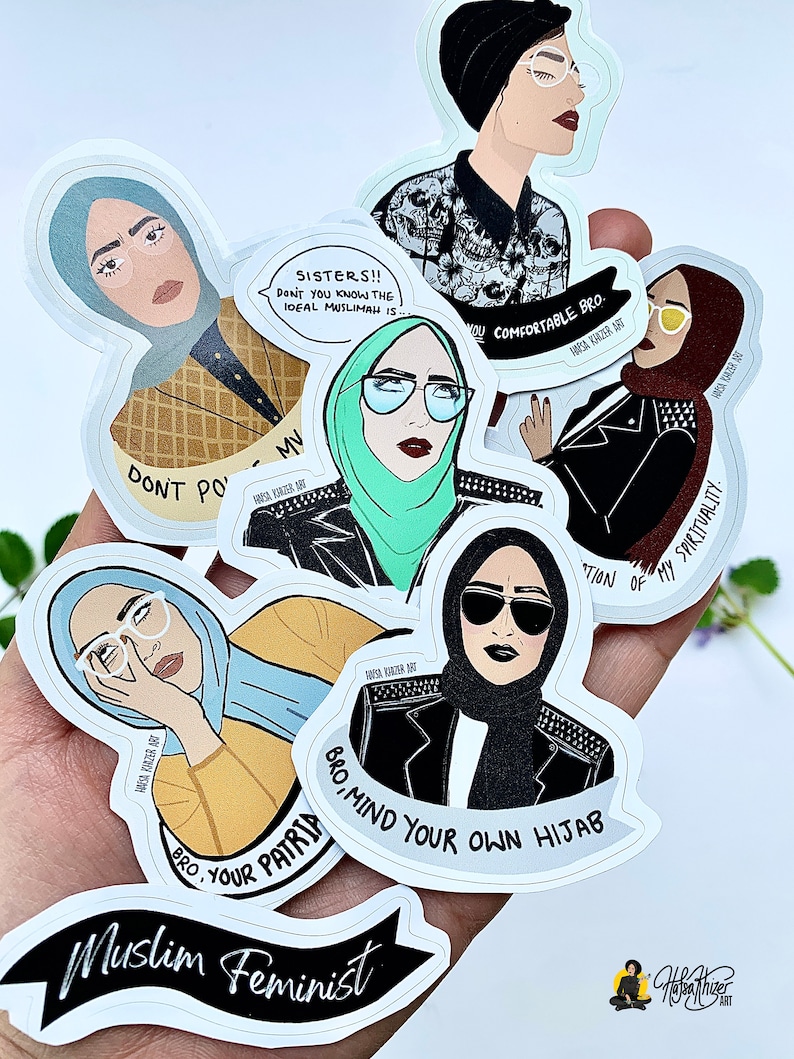 hijabi laptop stickers, Islamic sticker set, Muslim Feminist Hijab Sticker, mind your own hijab, Muslimah Stationary, muslim womens day image 1