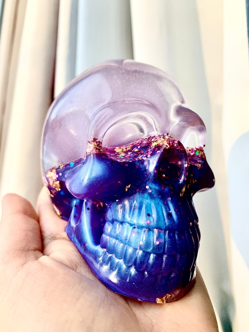 liquid core glitter skull shaker snowglobe. skull decor, Holographic Shaker Skull, fidget stim toy, magical glitter skull paperweight image 8