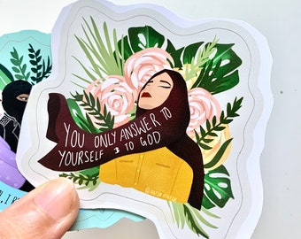 hijabi Islamic laptop sticker, floral plants hijabi, muslim womens day, introvert sticker, radical islam, Muslim Feminist Hijab Sticker