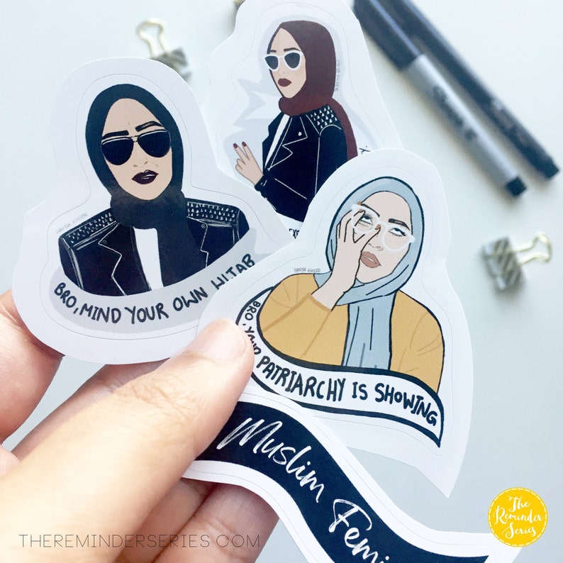 hijabi laptop stickers, Islamic sticker set, Muslim Feminist Hijab Sticker, mind your own hijab, Muslimah Stationary, muslim womens day image 5