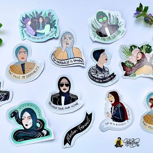 hijabi laptop stickers, Islamic sticker set, Muslim Feminist Hijab Sticker, mind your own hijab, Muslimah Stationary, muslim womens day image 4