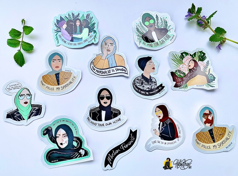 hijabi laptop stickers, Islamic sticker set, Muslim Feminist Hijab Sticker, mind your own hijab, Muslimah Stationary, muslim womens day image 4