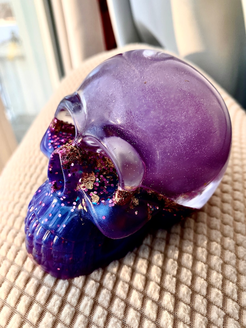 liquid core glitter skull shaker snowglobe. skull decor, Holographic Shaker Skull, fidget stim toy, magical glitter skull paperweight image 7