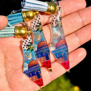 Porte-clés de carte de la Palestine, porte-clés fait main de keffieh d'Al-Aqsa.
