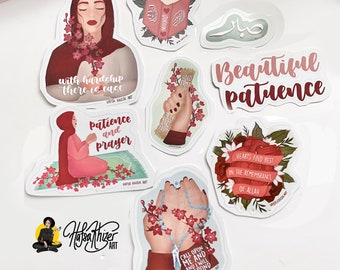 Islamic Stickers, hijabi stickers set,  hijabi laptop stickers, sabr sticker