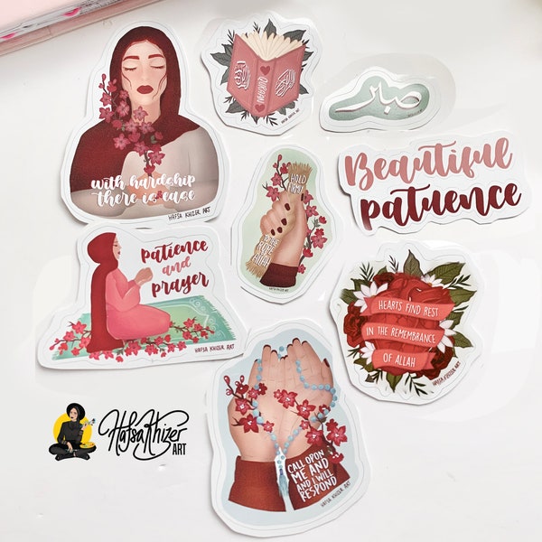Islamic Stickers, hijabi stickers set,  hijabi laptop stickers, sabr sticker