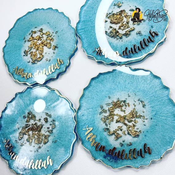 Ocean blue rose gold plated coasters set of 4 Ocean blue rose gold plated coasters set of 4