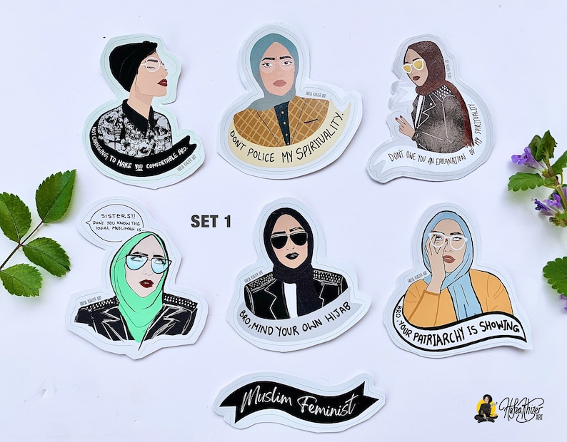 hijabi laptop stickers, Islamic sticker set, Muslim Feminist Hijab Sticker, mind your own hijab, Muslimah Stationary, muslim womens day image 2