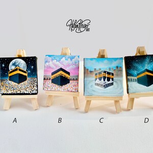 Hajj Umrah gift, kaaba painting, small Islamic mini canvas painting with easel, Hajj mubarak, umrah mubarak, labbayk image 4