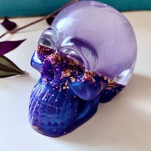 liquid core glitter skull shaker snowglobe. skull decor, Holographic Shaker Skull, fidget stim toy, magical glitter skull paperweight image 3