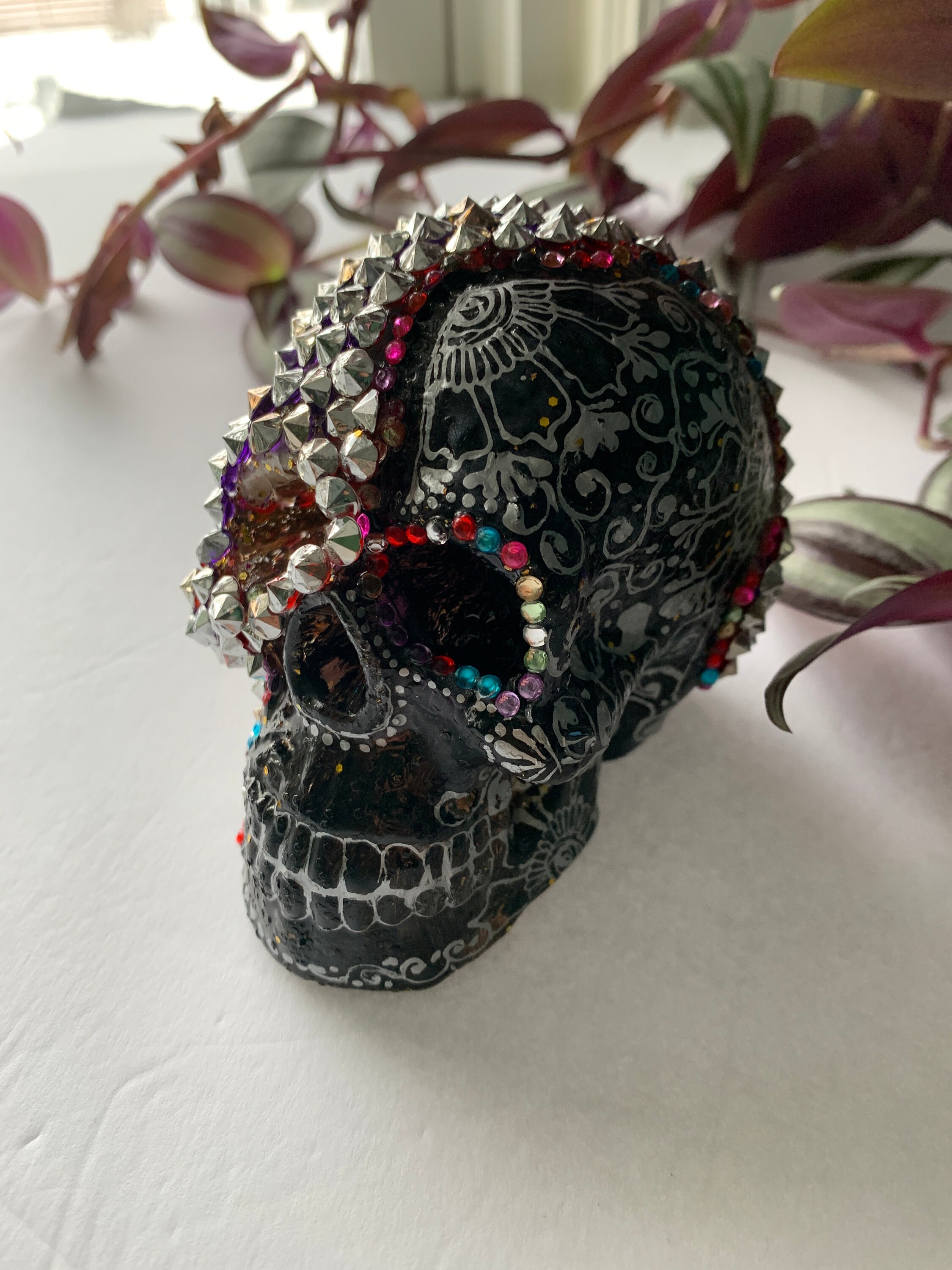 Handmade Jeweled Spike Skull Decor: Goth Resin Skull - Etsy