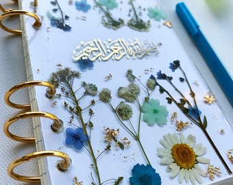 personalized islamic Notebook journal diary,  Pressed Flower notebook,  kawaii Sketchbook (Reusable / refillable)