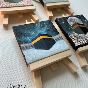 Hajj Umrah gift, kaaba painting, small Islamic mini canvas painting with easel, Hajj mubarak, umrah mubarak, labbayk image 6