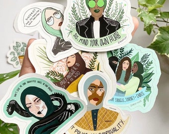 Hijabi Stickers, Muslim feminist art (Set of 6)