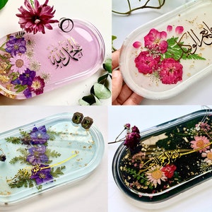 PERSONALIZED islamic decor tray, pressed flowers resin decor tray, bismillah customized jewellery trinket tray, nikah gift,  Islamic Gifts