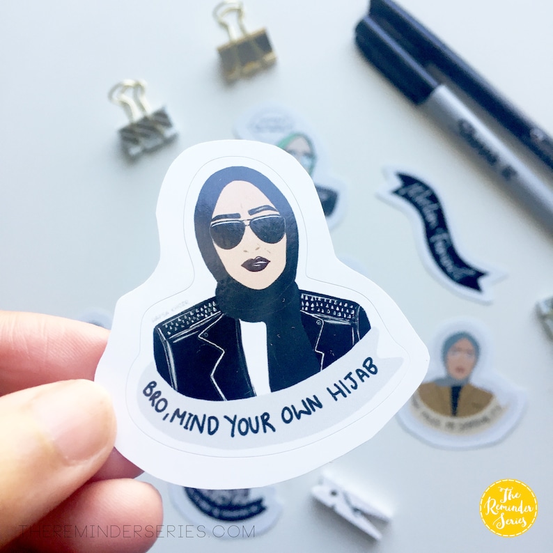 hijabi laptop stickers, Islamic sticker set, Muslim Feminist Hijab Sticker, mind your own hijab, Muslimah Stationary, muslim womens day image 7