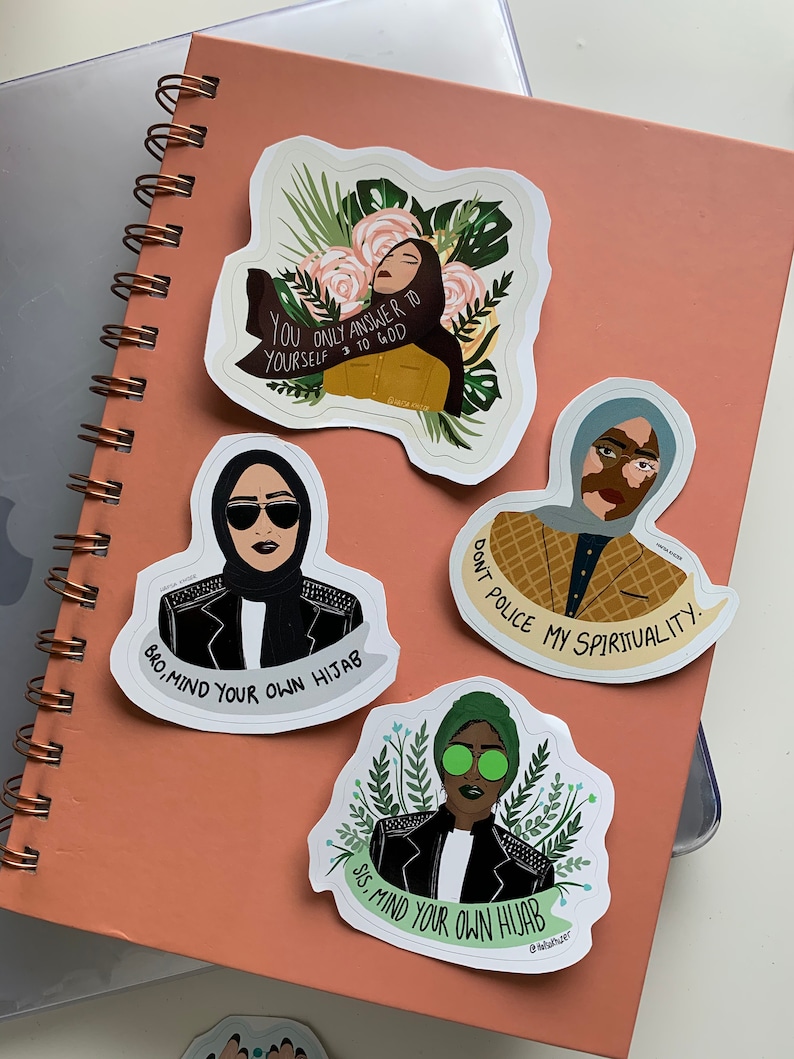 hijabi laptop stickers, Islamic sticker set, Muslim Feminist Hijab Sticker, mind your own hijab, Muslimah Stationary, muslim womens day image 8