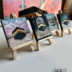Hajj Umrah gift, kaaba painting, small Islamic mini canvas painting with easel, Hajj mubarak, umrah mubarak, labbayk image 8